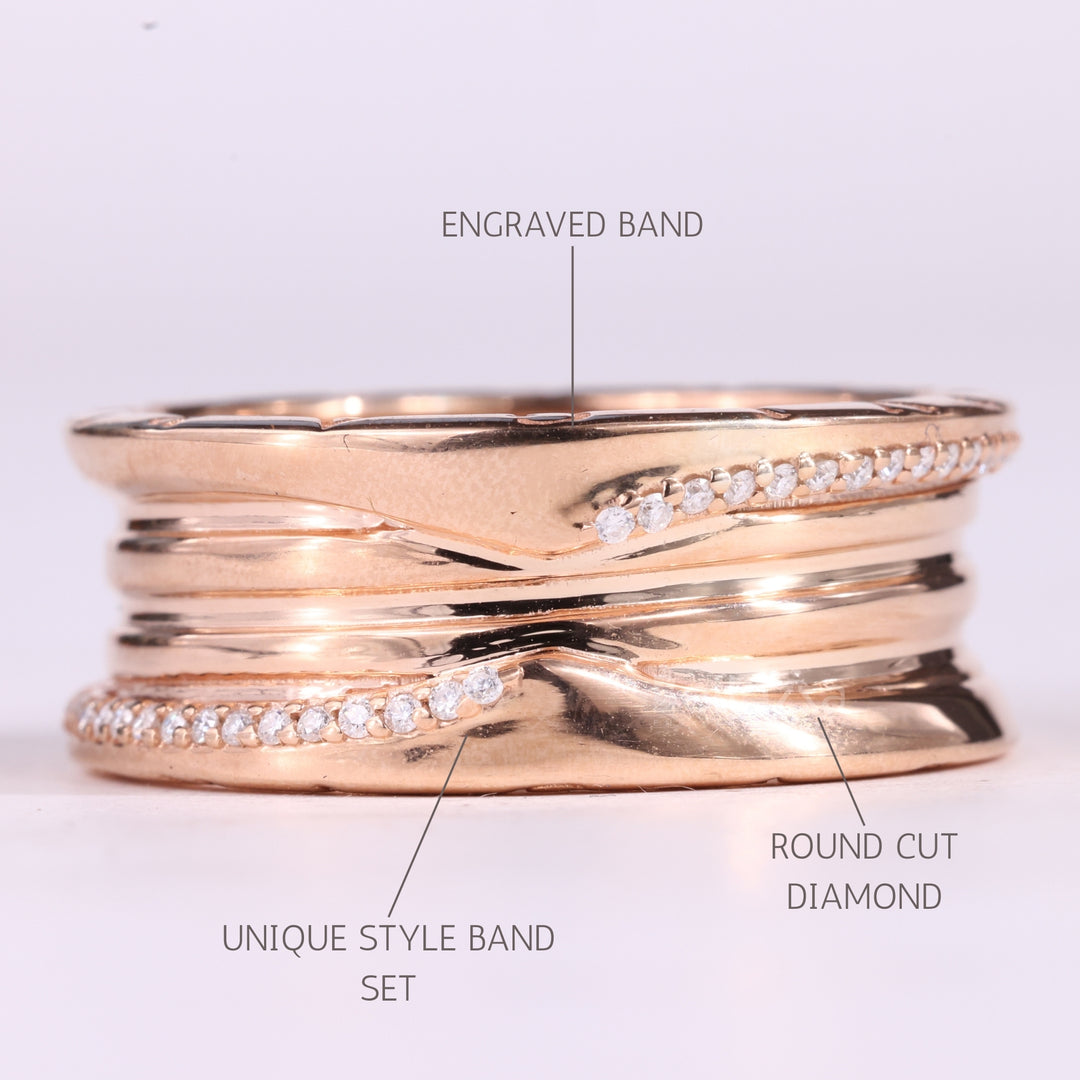 Unique Round Cut Diamond Wide Moissanite Wedding Ring