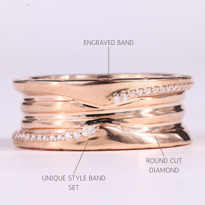 Unique Round Cut Diamond Wide Moissanite Wedding Ring