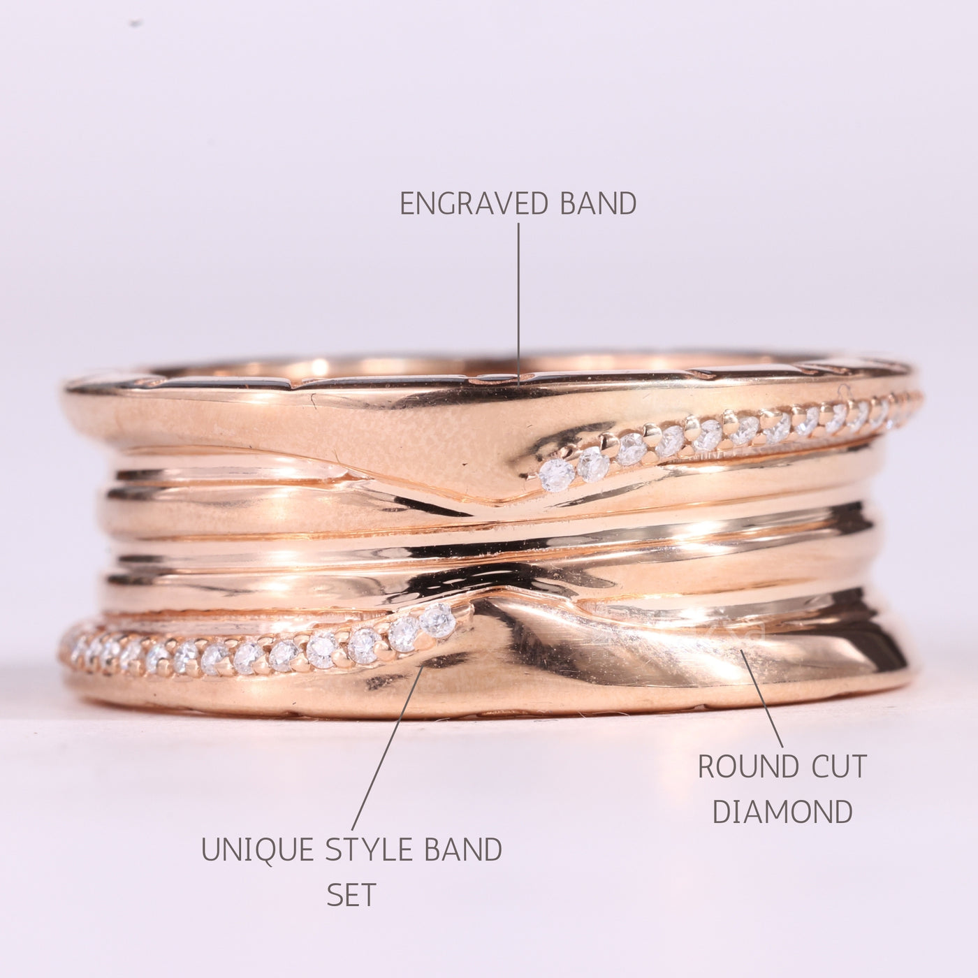 Unique Round Cut Diamond Wide Moissanite Wedding Ring