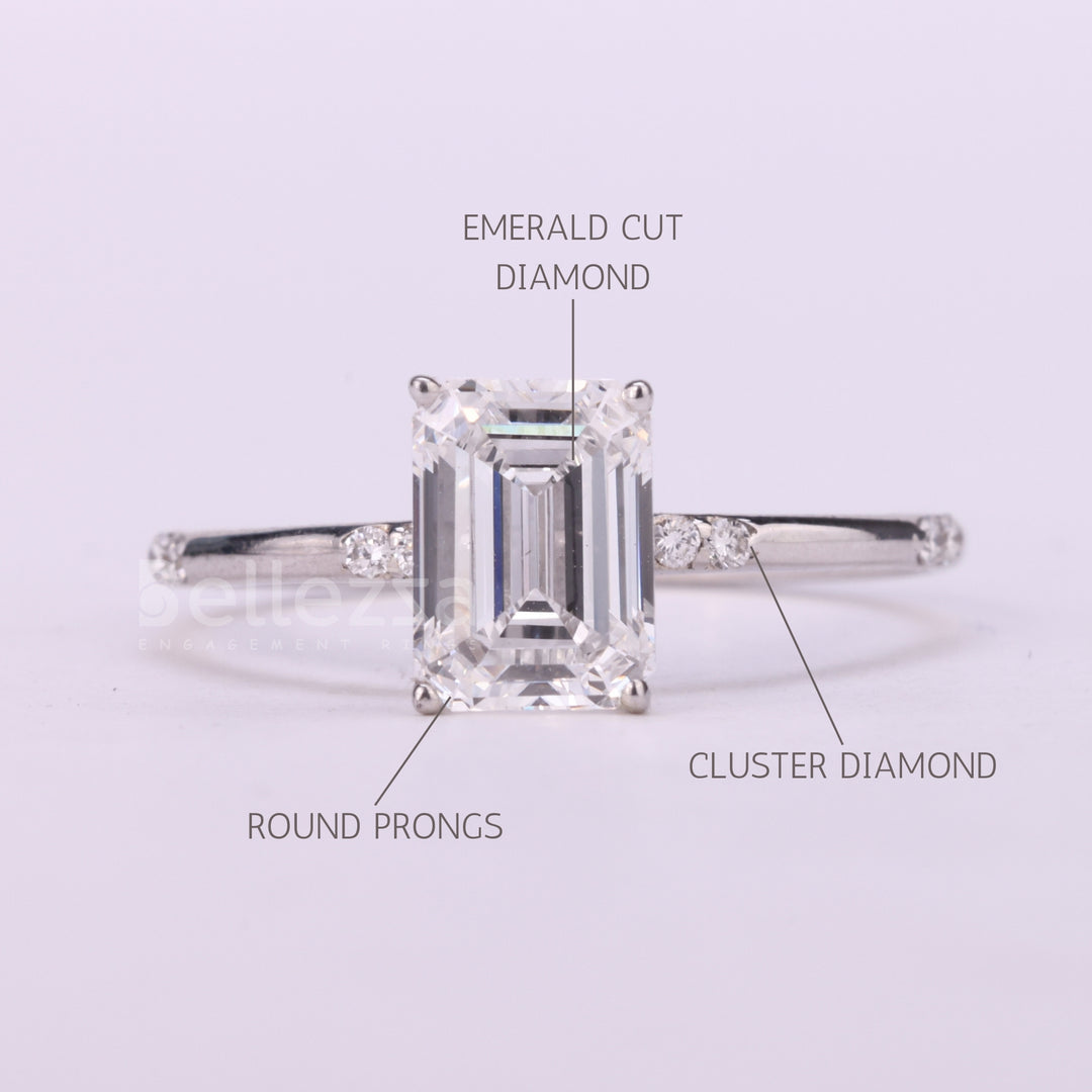 0.75CT Emerald Cut Cluster Diamond Moissanite Engagement Ring