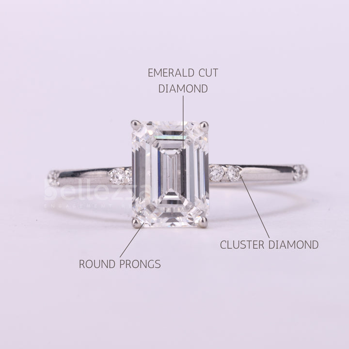 0.75CT Emerald Cut Cluster Diamond Moissanite Engagement Ring