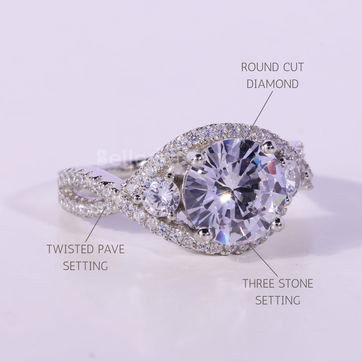 1.50CT Round Cut Diamond Twisted Pave Setting Moissanite Engagement Ring
