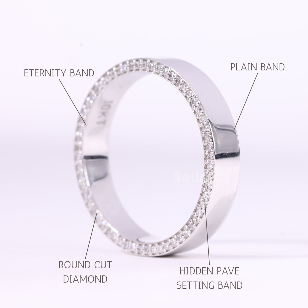 Round Cut Hidden Pave Setting Eternity Moissanite Wedding Band