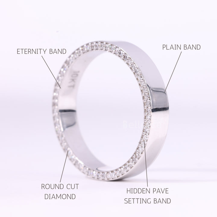 Round Cut Hidden Pave Setting Eternity Moissanite Wedding Band