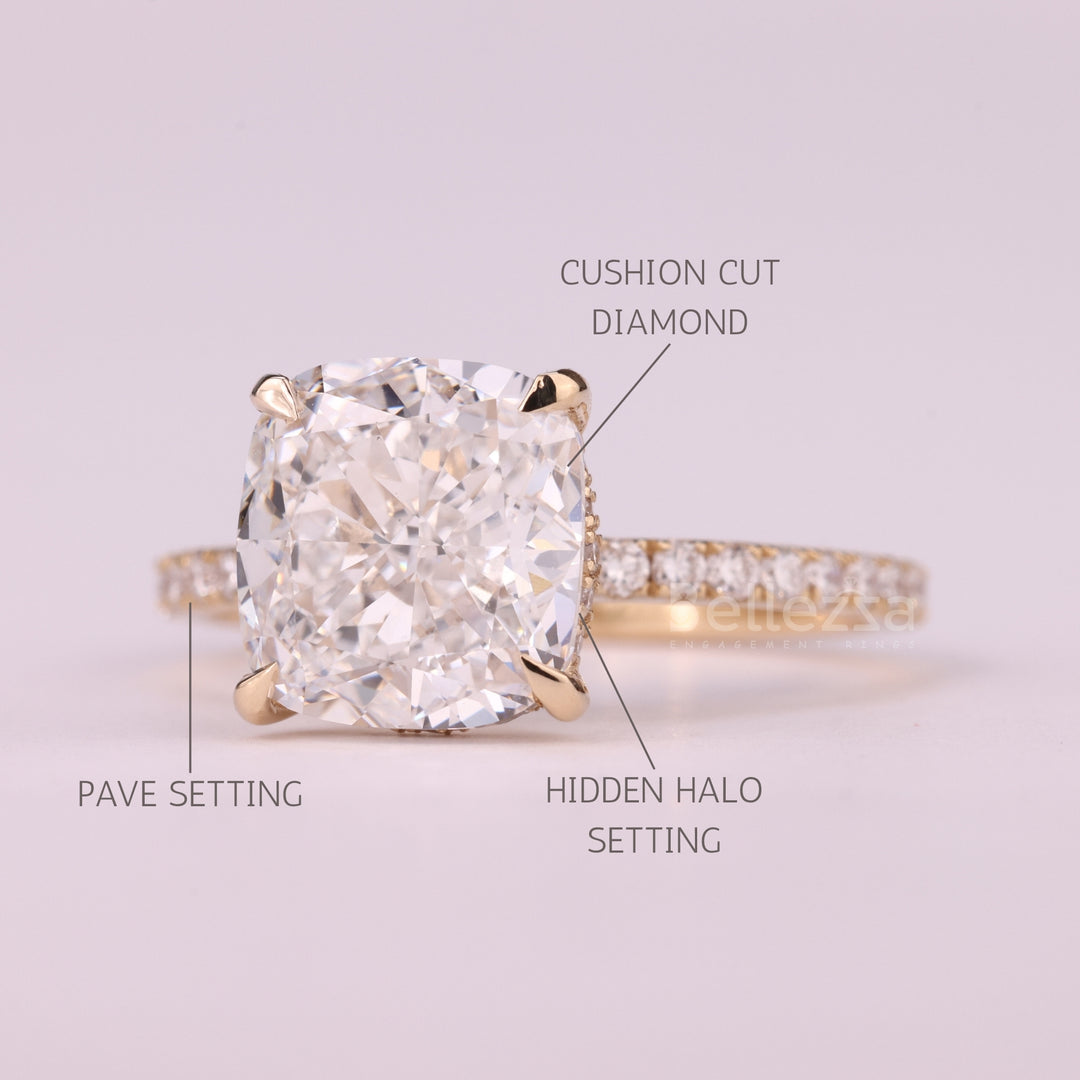 1.0CT Cushion Cut Diamond Pave Setting Moissanite Engagement Ring