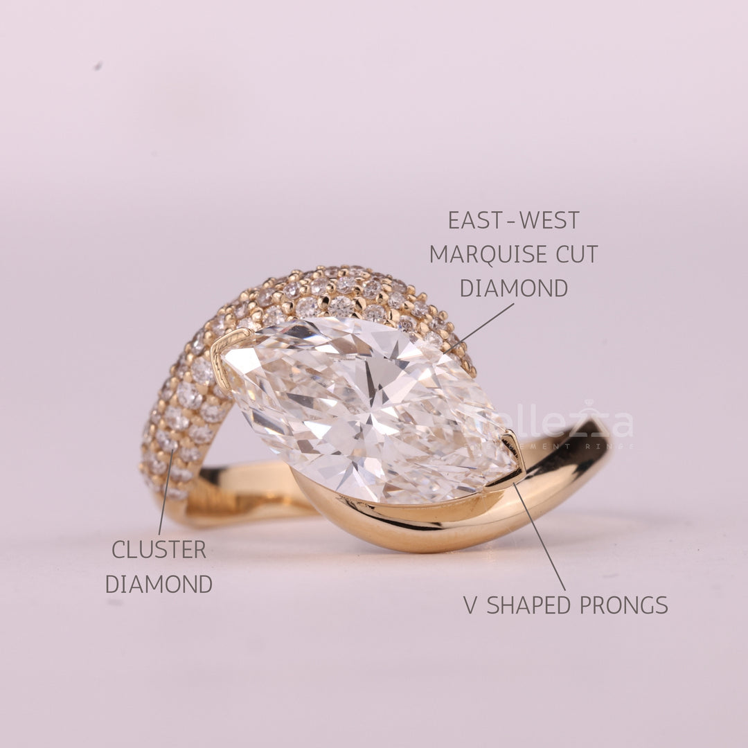 2.0CT East-West Marquise Cut Cluster Diamond Unique Engagement Ring