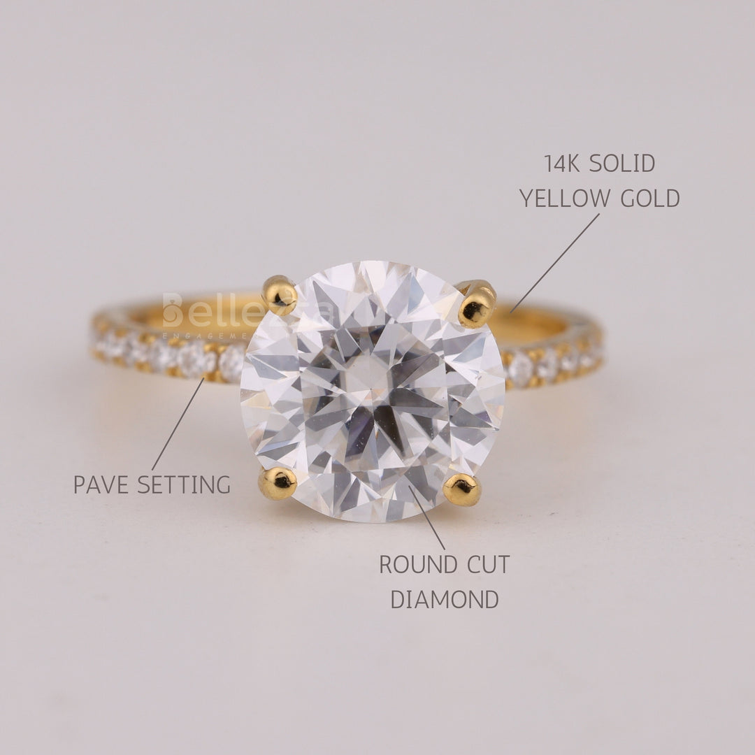 1.0CT Round Cut Diamond Pave Setting Moissanite Engagement Ring