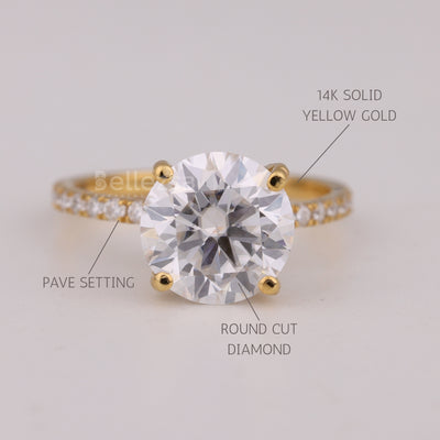 1.0CT Round Cut Diamond Pave Setting Moissanite Engagement Ring