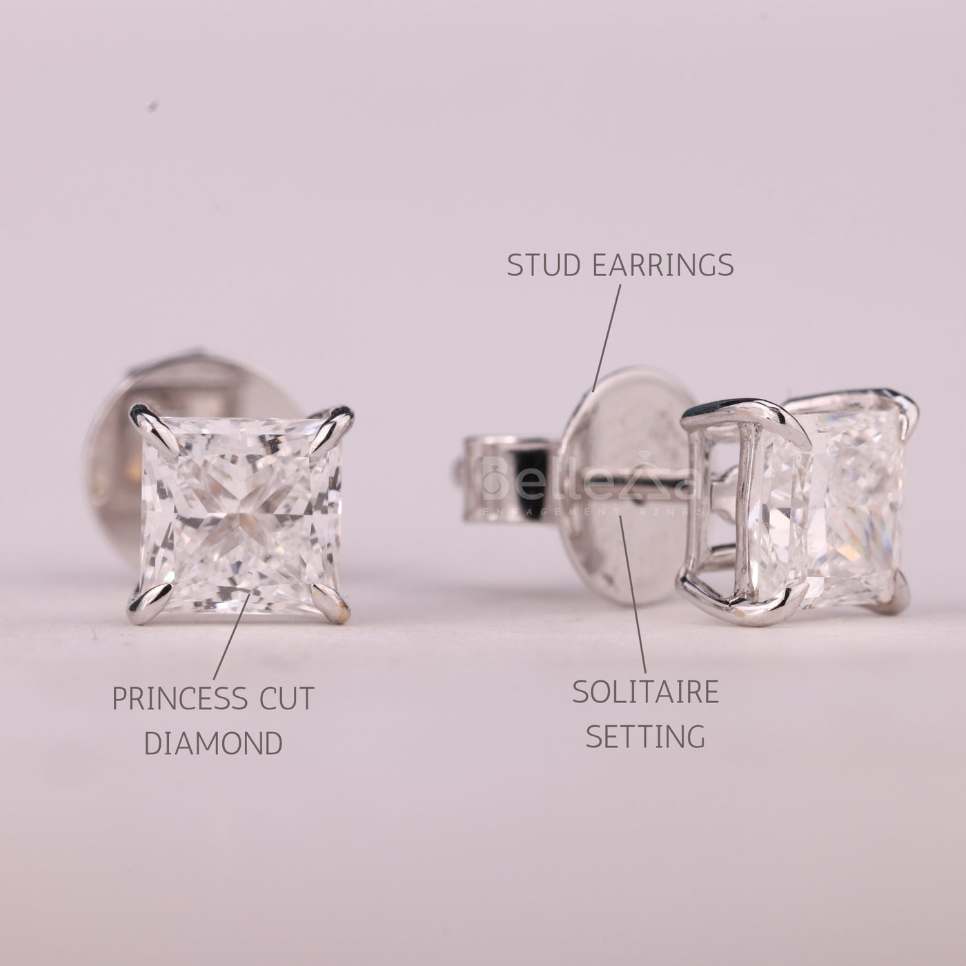 1.50CTW Princess Cut Solitaire Stud Moissanite Earrings