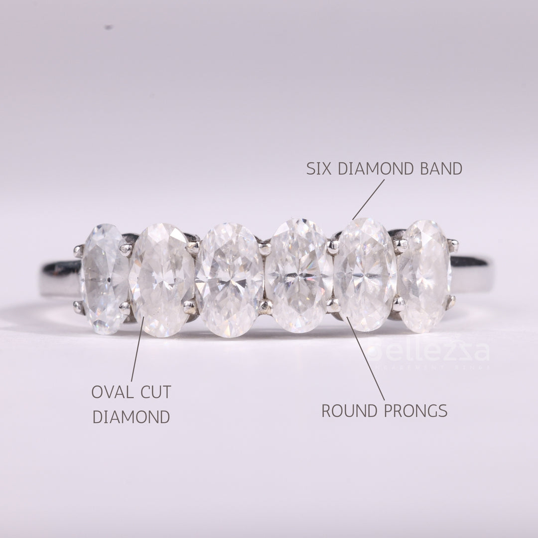 Oval Cut Six Diamond Moissanite Wedding Band