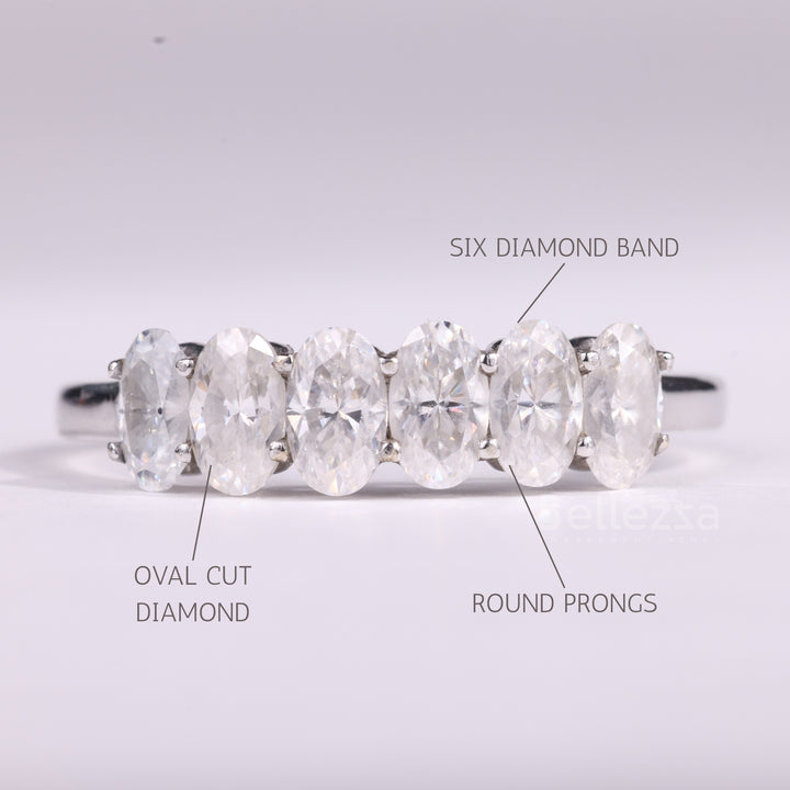 Oval Cut Six Diamond Moissanite Wedding Band