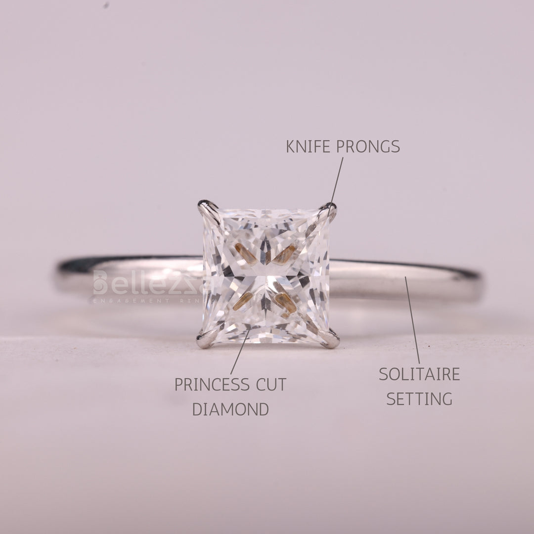 1.0CT Princess Cut Solitaire Moissanite Engagement Ring