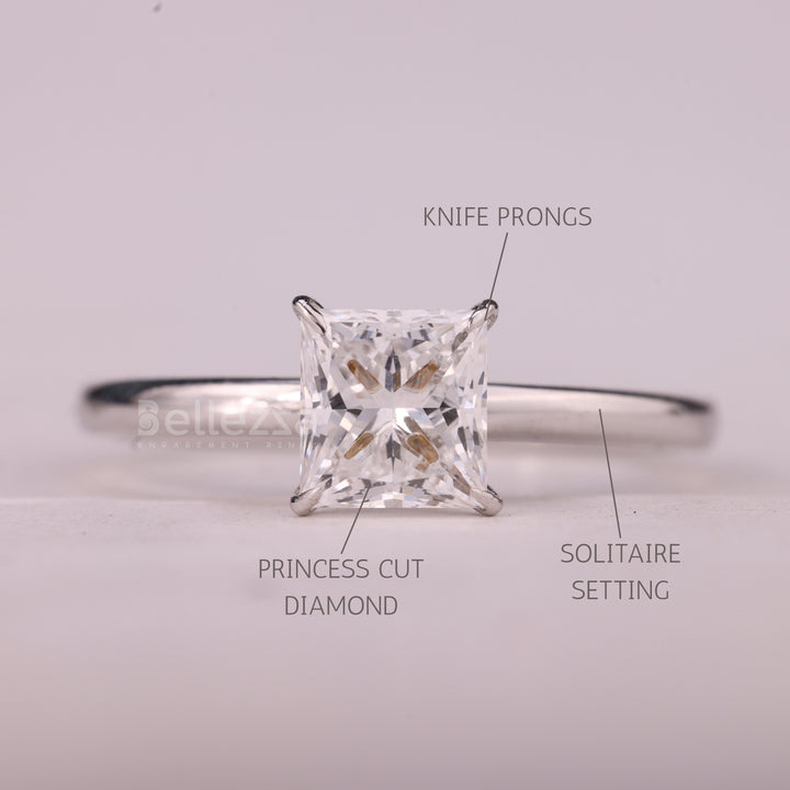 1.0CT Princess Cut Solitaire Moissanite Engagement Ring