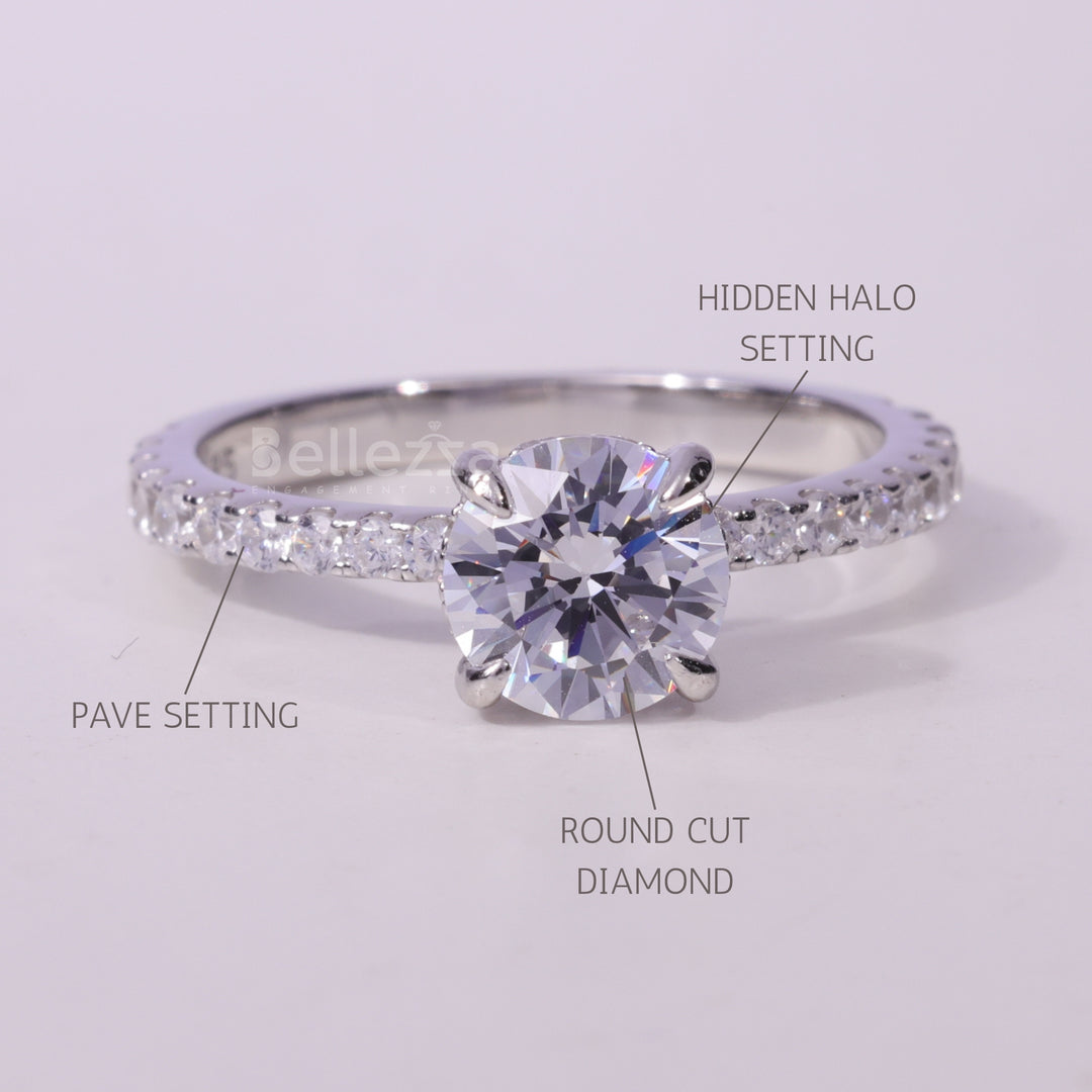 0.75CT Round cut Pave Setting Moissanite Engagement Ring