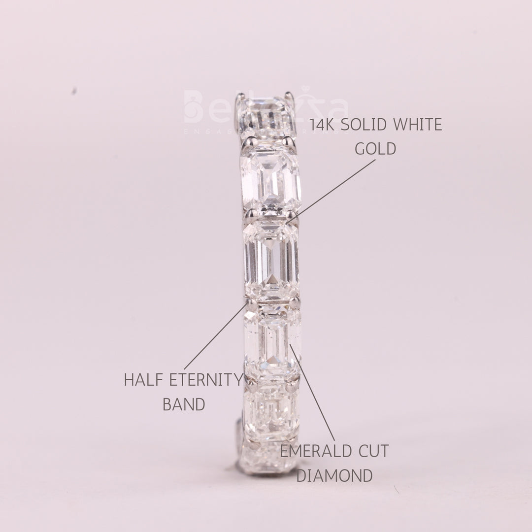 East-West Emerald Cut Half Eternity Moissanite Wedding Band