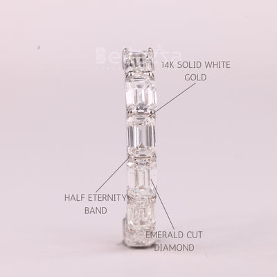 East-West Emerald Cut Half Eternity Moissanite Wedding Band