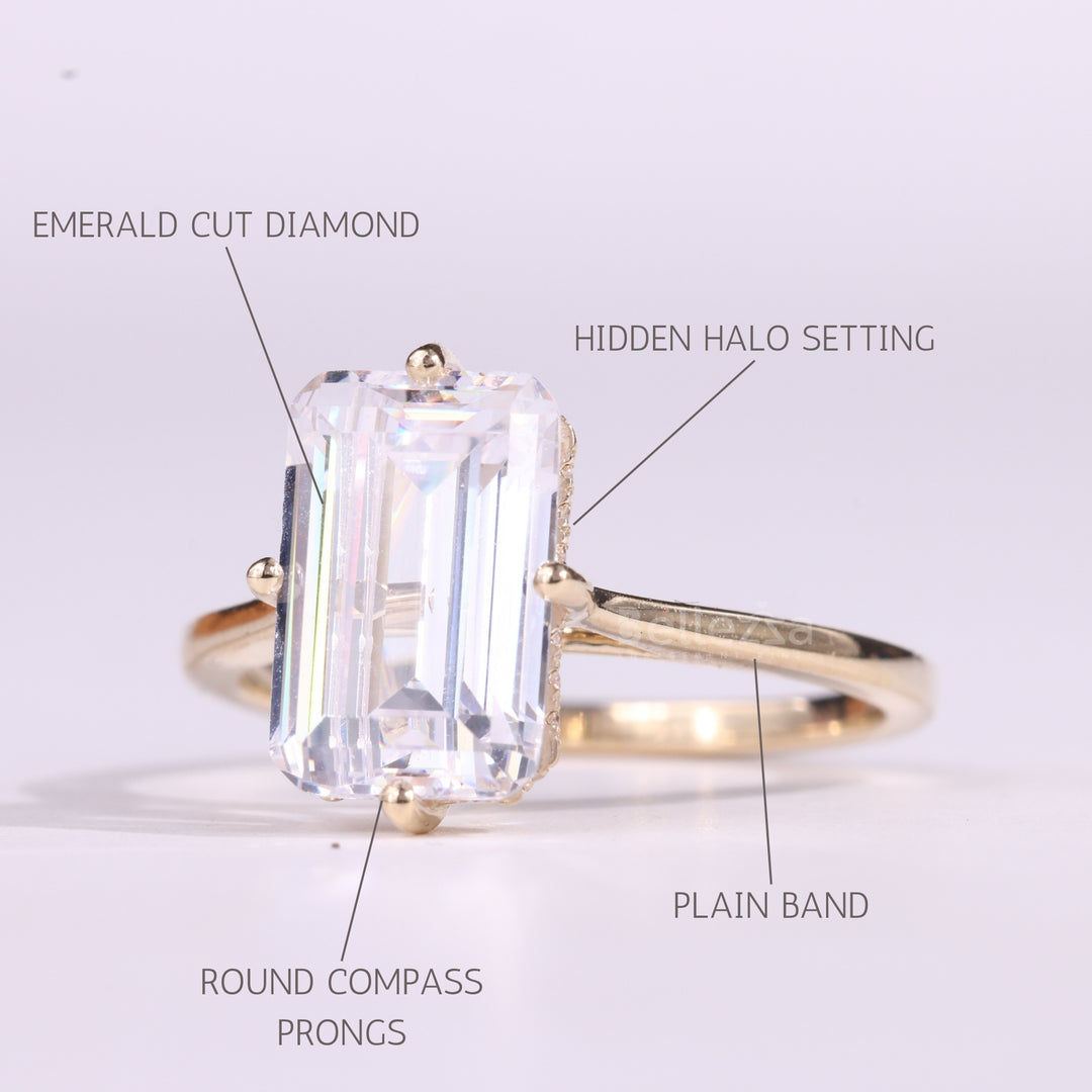 2.50CT Emerald Cut Hidden Halo Moissanite Engagement Ring