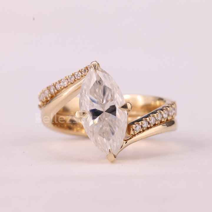 2.0CT Marquise Cut Unique Cluster Diamond Bridal Ring Set