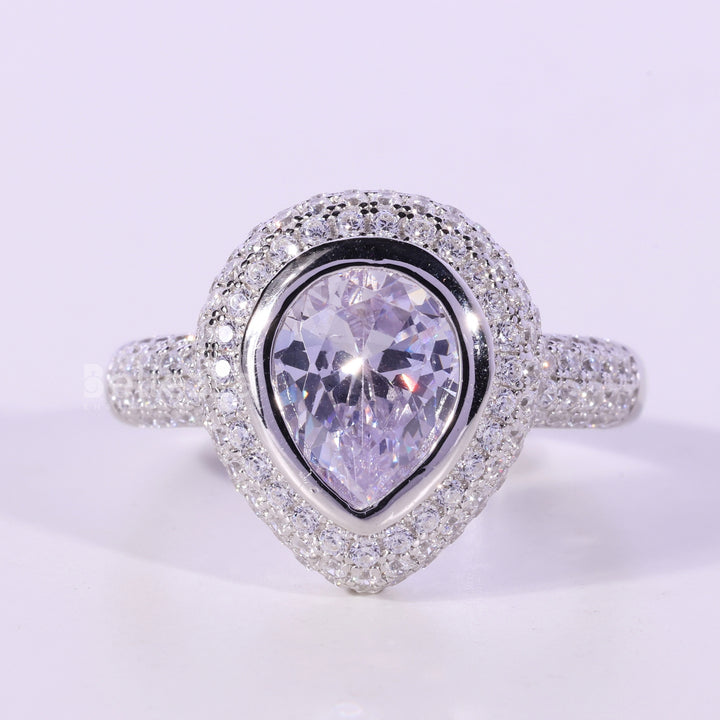 1.0CT Pear Cut Bezel Cluster Diamond Moissanite Engagement Ring