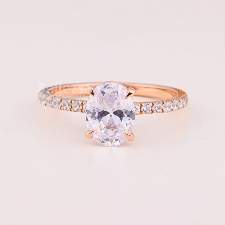 1.0CT Oval Cut Pave Setting Moissanite Engagement Ring