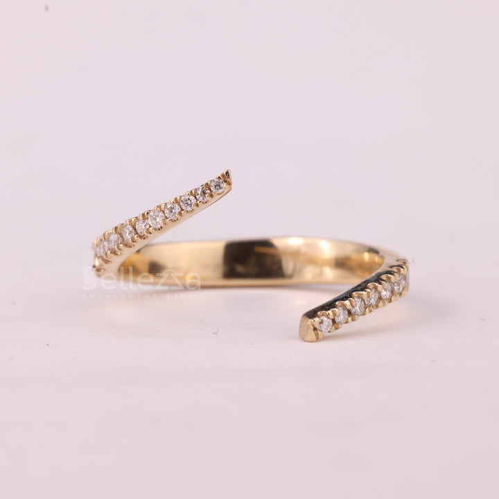 Round Cut Cluster Diamond Open Cuff Style Moissanite Wedding Band