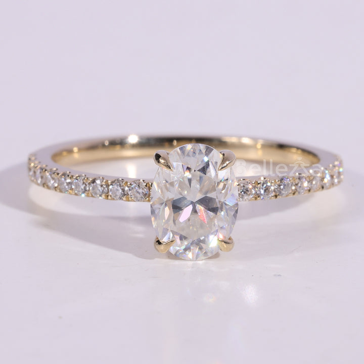 1.0CT Oval Cut Pave Setting Moissanite Engagement Ring