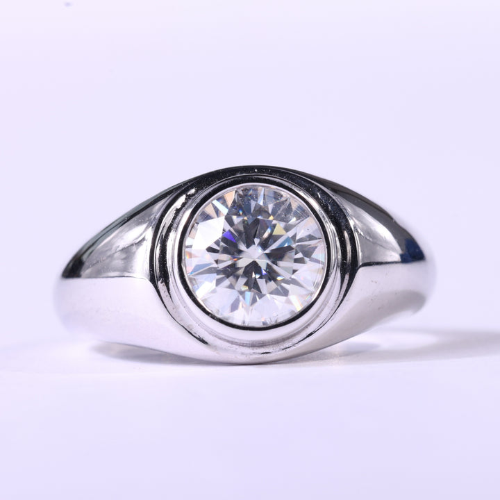 1.0CT Round Cut Bezel Setting Moissanite Dome Style Engagement Ring