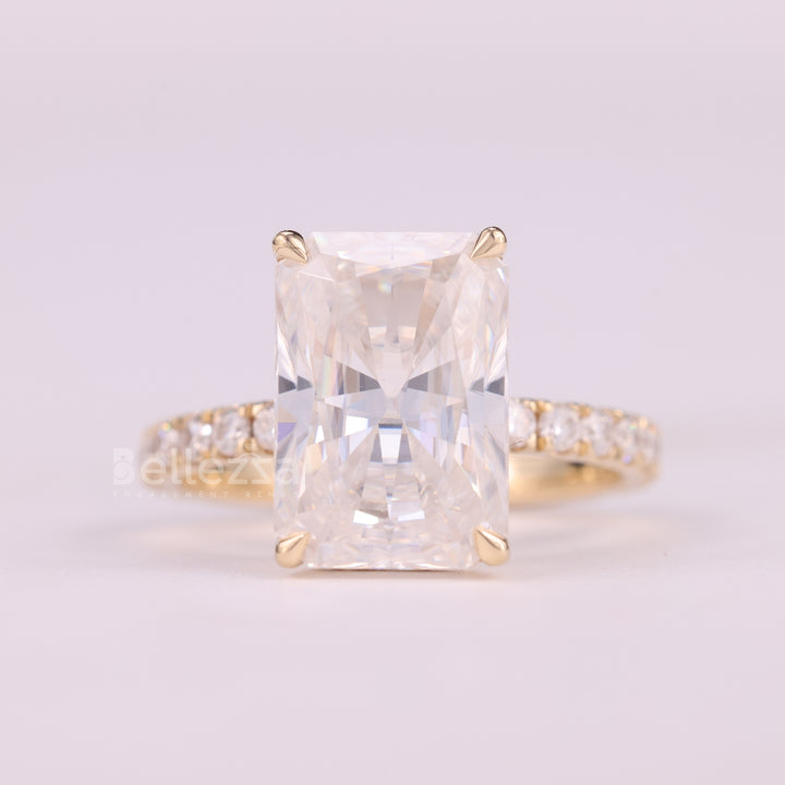 5.0CT Radiant Cut Hidden Halo Pave Setting Engagement Ring