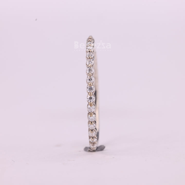 Round Cut Half Eternity Moissanite Pave Setting Wedding Band