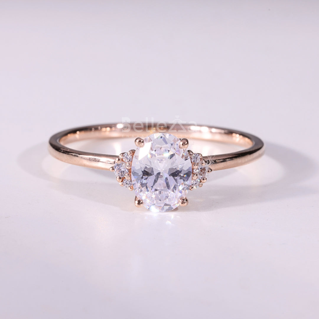 1.0CT Oval Cut Cluster Diamond Moissanite Engagement Ring