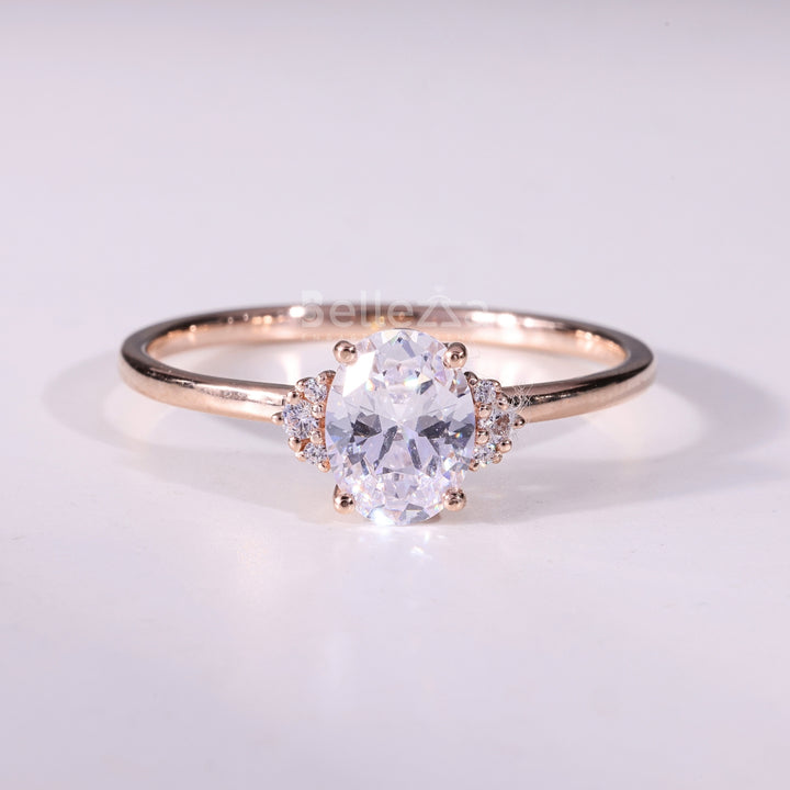 1.0CT Oval Cut Cluster Diamond Moissanite Engagement Ring