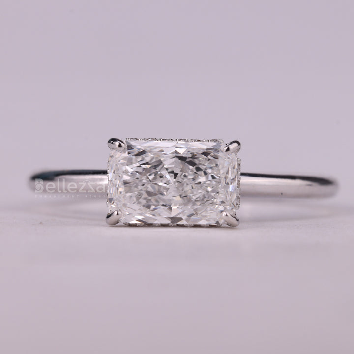 1.0CT East-West Radiant Cut Hidden Halo Moissanite Engagement Ring