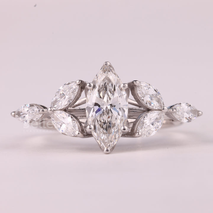1.50CT Marquise Cut Cluster Diamond Moissanite Engagement Ring