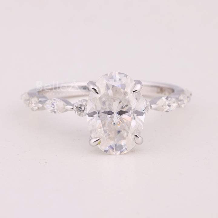 1.50CT Oval Cut Pave Setting Moissanite Engagement Ring