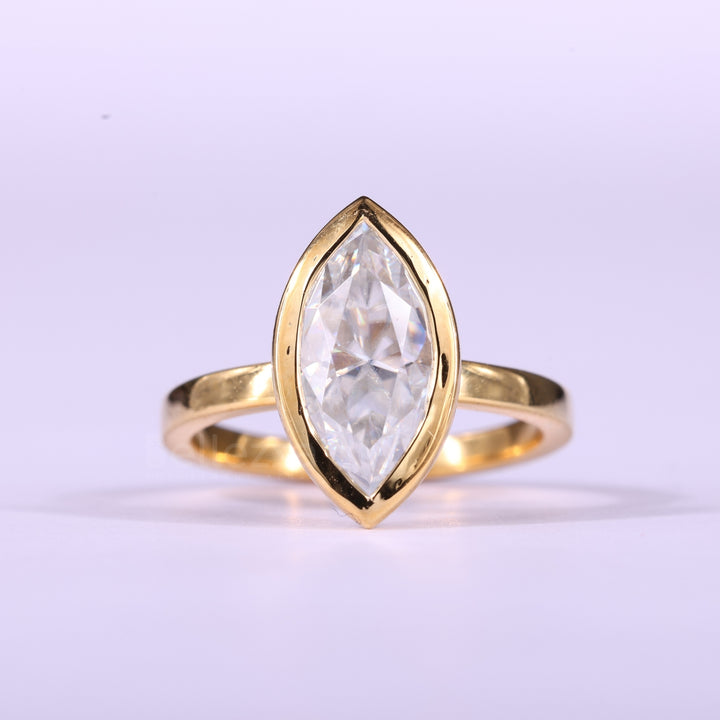 2.0CT Marquise Cut Bezel Setting Solitaire Moissanite Engagement Ring