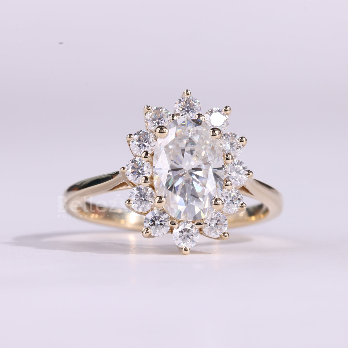 1.50CT Oval Cut Floral Halo Setting Moissanite Engagement Ring