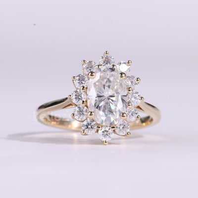 1.50CT Oval Cut Floral Halo Setting Moissanite Engagement Ring