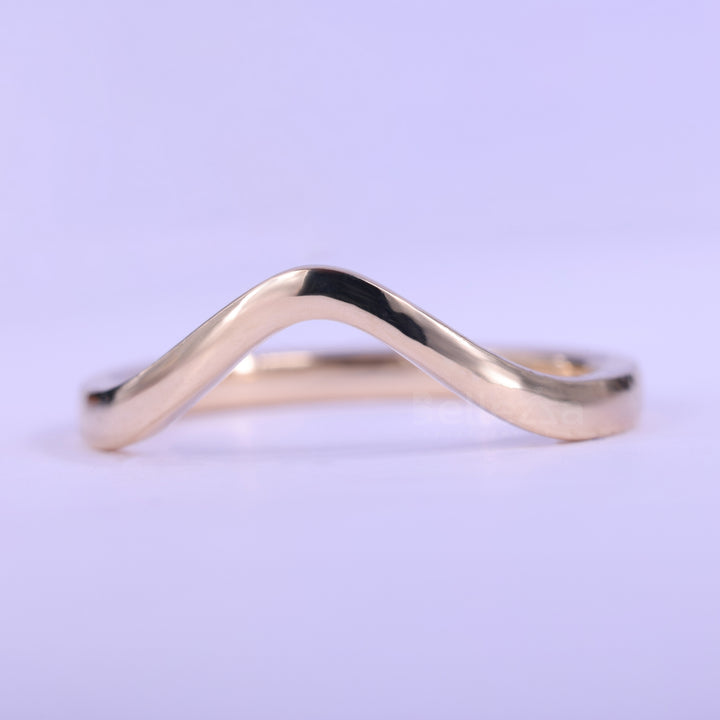 14K Solid Gold Plain Curved Wedding Band