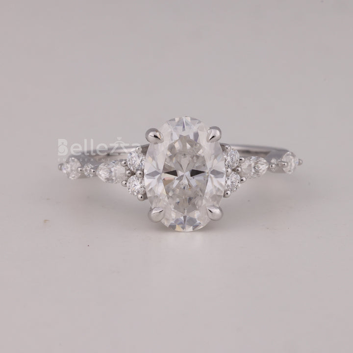 1.50CT Oval Cut Cluster Diamond Moissanite Engagement Ring