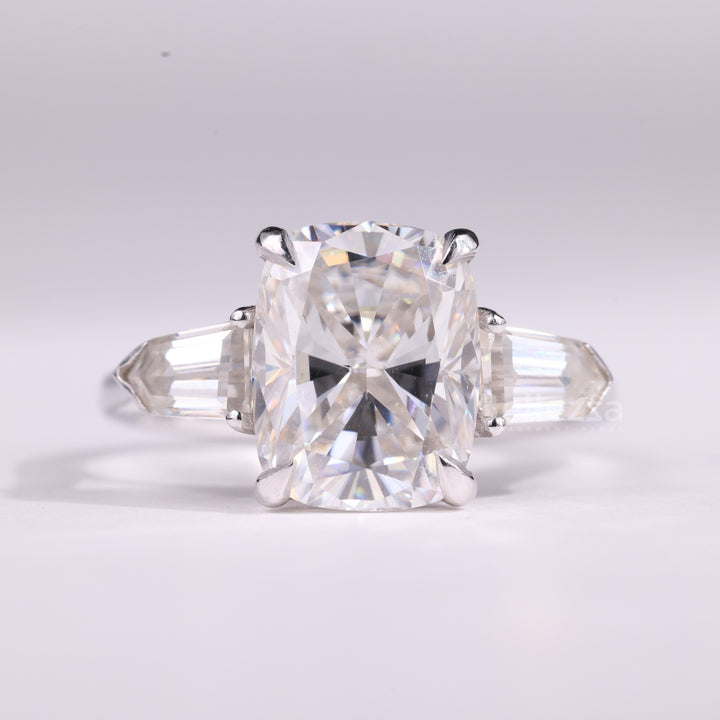 2.0CT Elongated Cushion Cut Three Stone Moissanite Engagement Ring