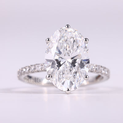 3.0CT Oval Cut Hidden Halo Pave Setting Moissanite Engagement Ring