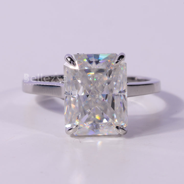 1.50CT Radiant Cut Hidden Halo Moissanite Engagement Ring
