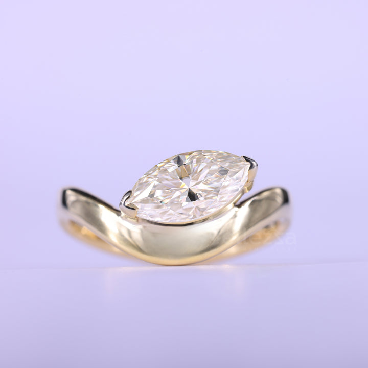 1.0CT East-West Marquise Cut Curved Moissanite Engagement Ring