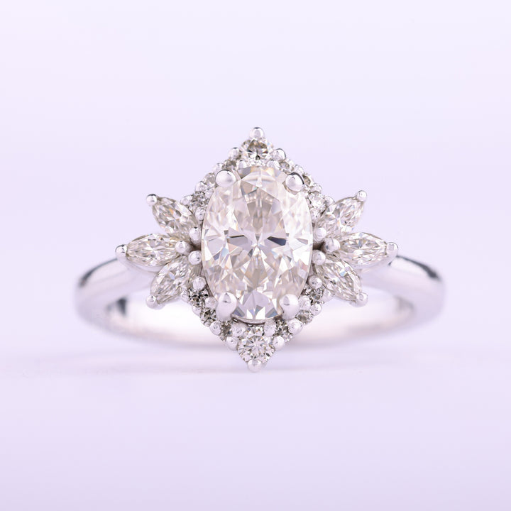 1.0CT Oval Cut Cluster Diamond Moissanite Engagement Ring