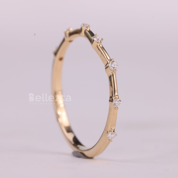 Round Cut Diamond Moissanite Petite Pave Setting Wedding Band