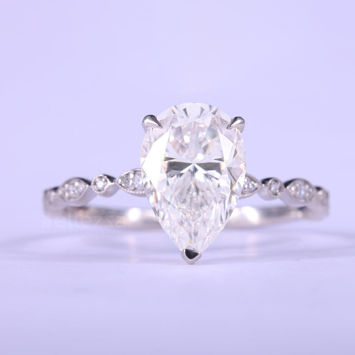 1.50CT Pear Cut Diamond Vintage Style Moissanite Engagement Ring