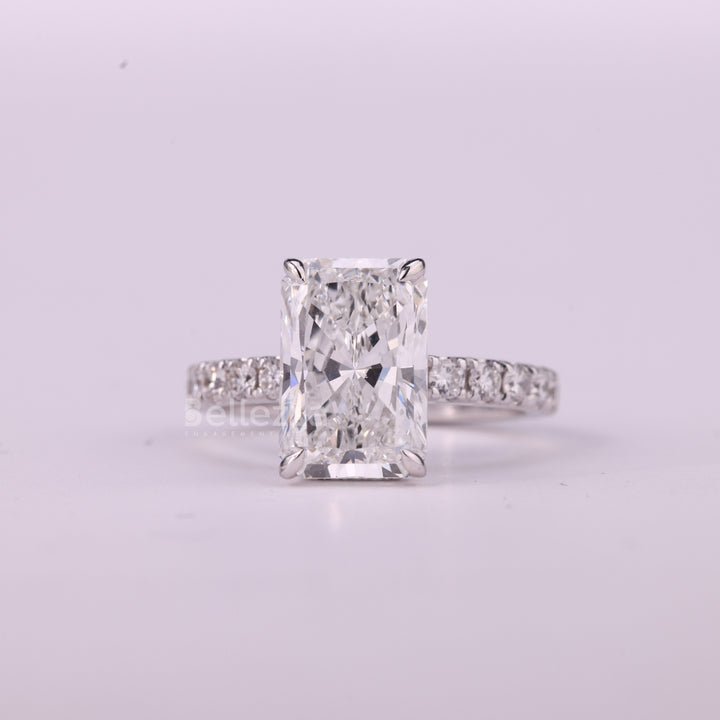2.0CT Radiant Cut Hidden Halo Pave Setting Moissanite Engagement Ring