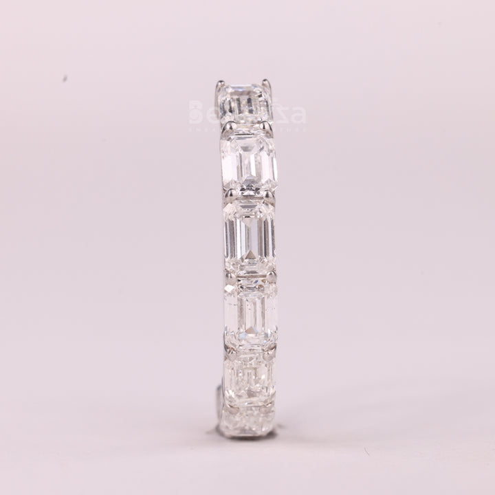 East-West Emerald Cut Half Eternity Moissanite Wedding Band