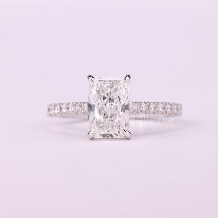1.50CT Radiant Cut Hidden Halo Pave Setting Moissanite Engagement Ring