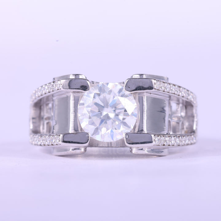 1.0CT Round Cut Unique Moissanite Men's Engagement Ring